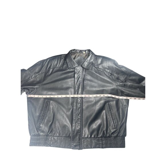 Mens‎ Black Leather Jacket XL Genuine Leather Outer Polyester Lining Elastic Hem - Picture 8 of 15